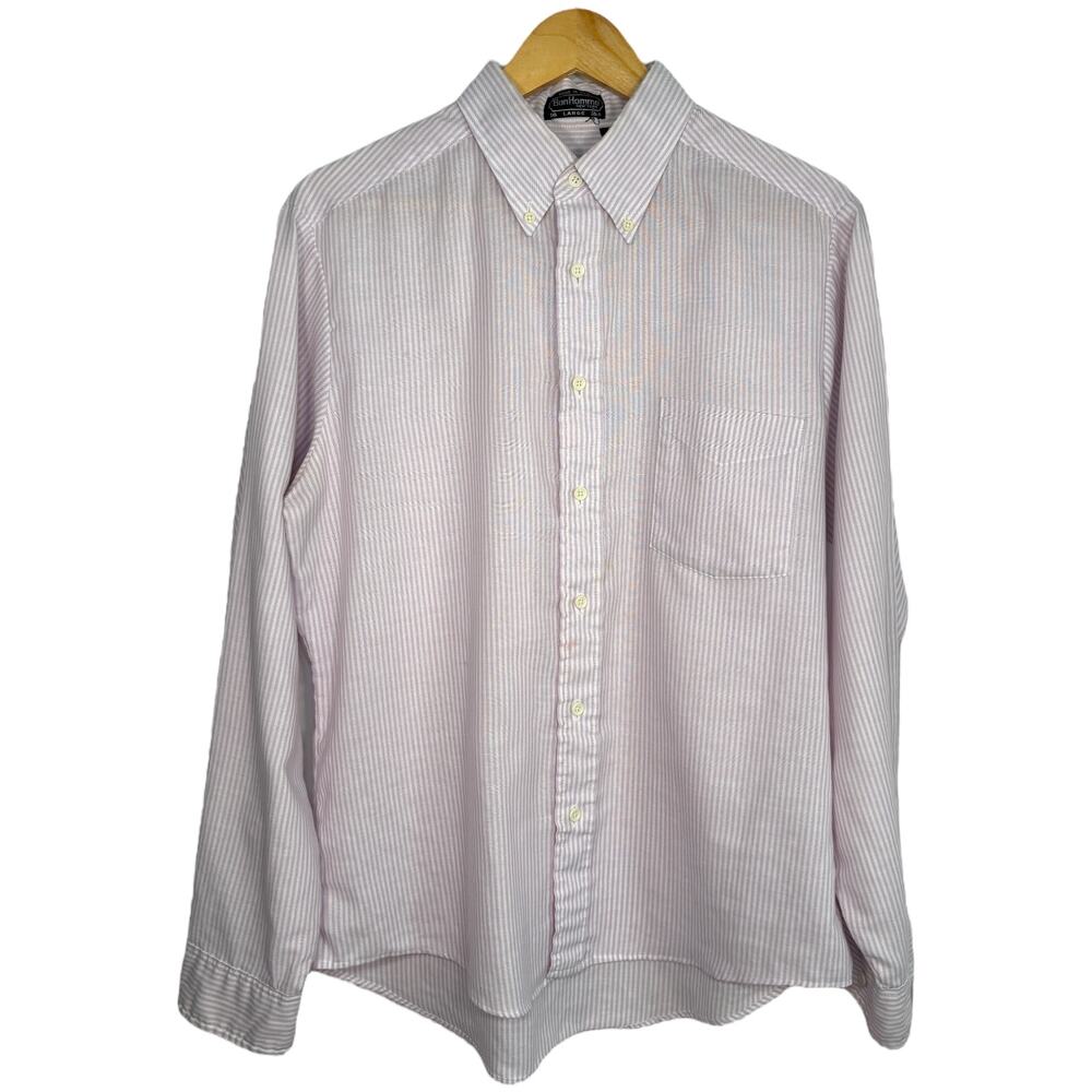 Vintage BonHomme pink stripe button-up USA 80s shirt